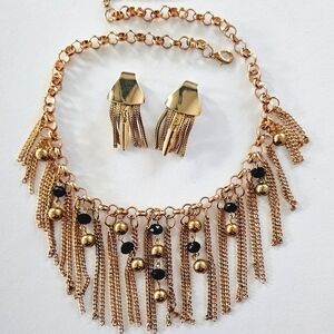Vintage Gold and Black Necklace & Earring Set